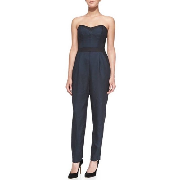 Milly Blue Black Strapless Jumpsuit with Sweetheart Neckline - Picture 1 of 10